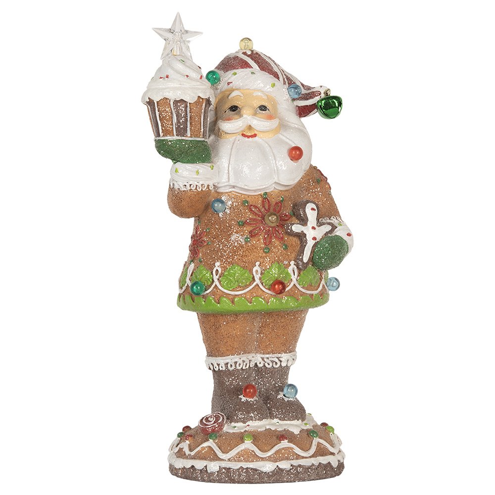 Karácsonyi télapó figura LED világítással 32 cm – barna