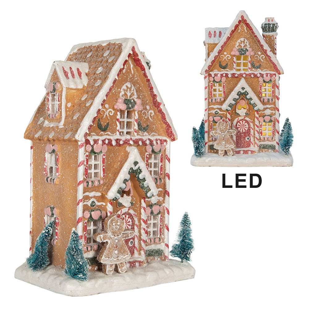 Karácsonyi mézeskalács házikó LED világítással 25 cm – barna