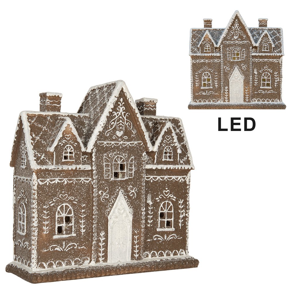 Karácsonyi mézeskalács házikó LED világítással 25 cm – barna