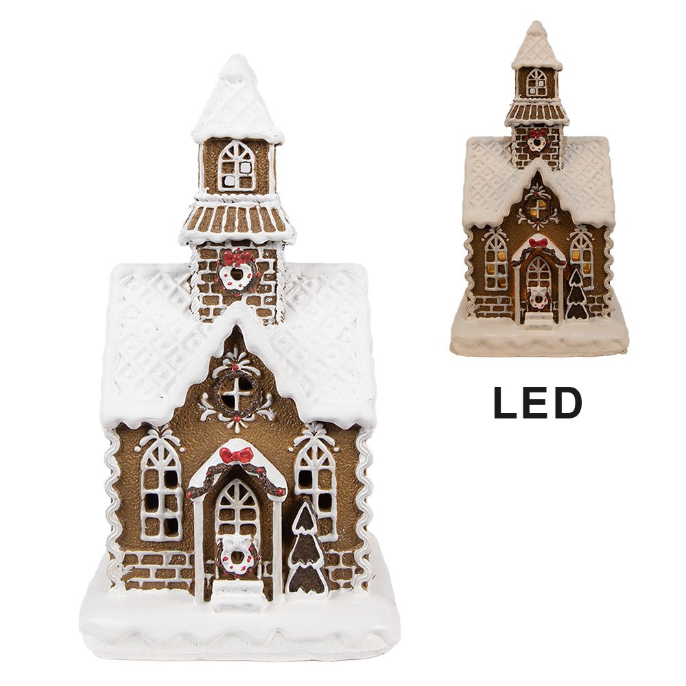 Karácsonyi mézeskalács házikó LED világítással 25 cm – fehér, barna