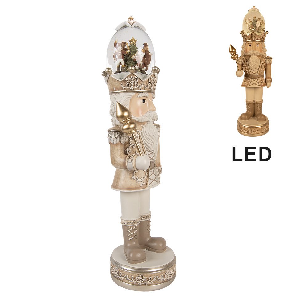 Karácsonyi diótörő figura LED világítással és zenével 49 cm – bézs