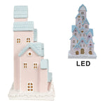 Karácsonyi mézeskalács házikó LED világítással 26 cm – kék, rózsaszín