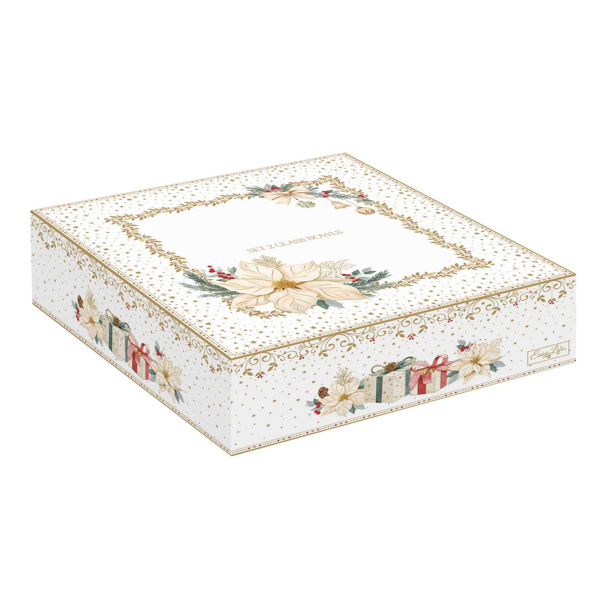 Karácsonyi Üveg dísz tálka szett 2 db-os 16 / 21 cm díszdobozban White Elegance