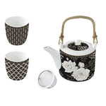 Porcelán teáskanna fémszűrővel porcelán pohárral Coffee Mania Art Deco & Flowers