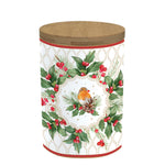 Porcelán karácsonyi konyhai tároló bambusz tetővel Christmas Berries