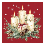Karácsonyi szalvéta – Candles and gift red, 33x33 cm, 20 db-os