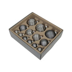 Karácsonyfagömb válogatás dombor mintával 4/6/8 cm (13 db-os szett) – galambszürke, üveg