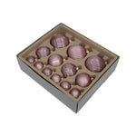 Karácsonyfagömb válogatás dombor mintával 4/6/8 cm (13 db-os szett) – halvány rózsaszín, üveg