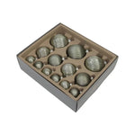 Karácsonyfagömb válogatás dombor mintával 4/6/8 cm (13 db-os szett) – gránitzöld, üveg
