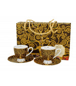 Porcelán kávés csésze két személyes készlet díszdobozban Klimt Életfa Golden Line