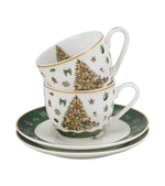 Karácsonyfás porcelán eszpresszócsésze aljjal, 2 személyes szett 110 ml – Tree Sparkle (díszdobozban)