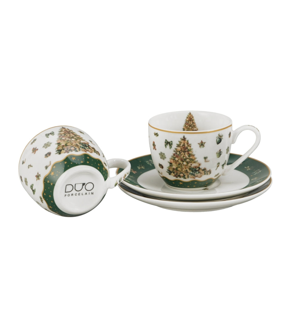 Karácsonyfás porcelán eszpresszócsésze aljjal, 2 személyes szett 110 ml – Tree Sparkle (díszdobozban)