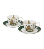 Karácsonyfás porcelán eszpresszócsésze aljjal, 2 személyes szett 110 ml – Tree Sparkle (díszdobozban)