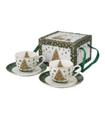 Karácsonyfás porcelán eszpresszócsésze aljjal, 2 személyes szett 110 ml – Tree Sparkle (díszdobozban)