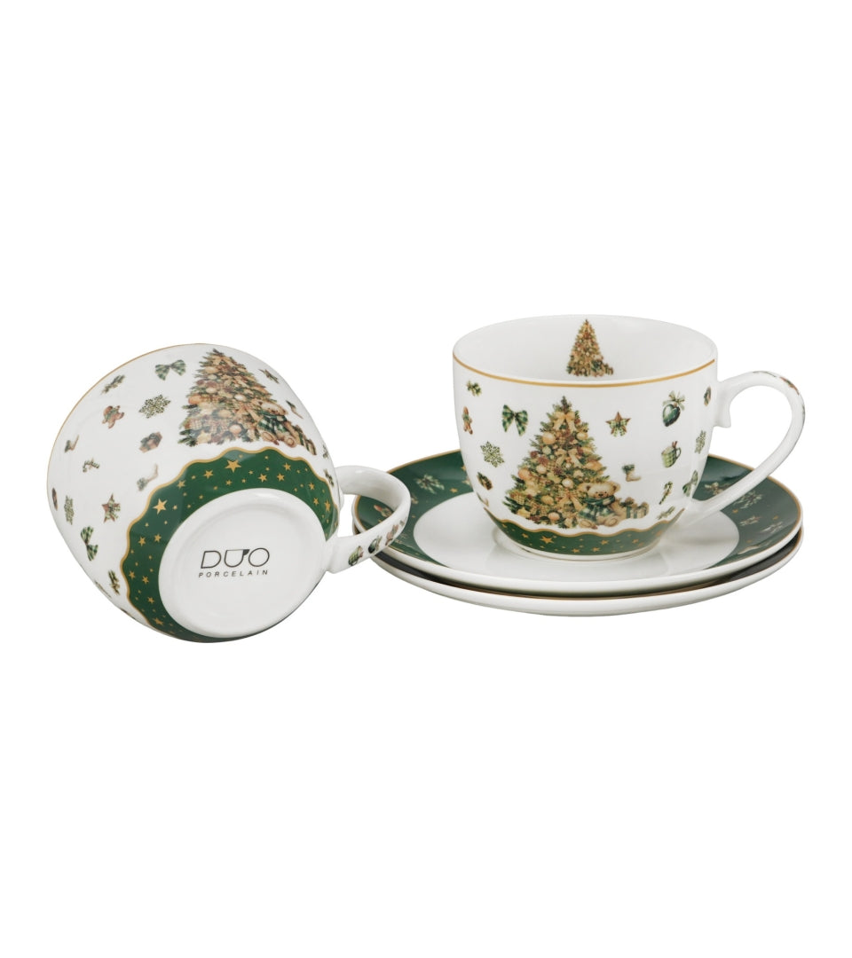 Karácsonyfás porcelán csésze aljjal, 2 személyes szett 270 ml – Tree Sparkle (díszdobozban)