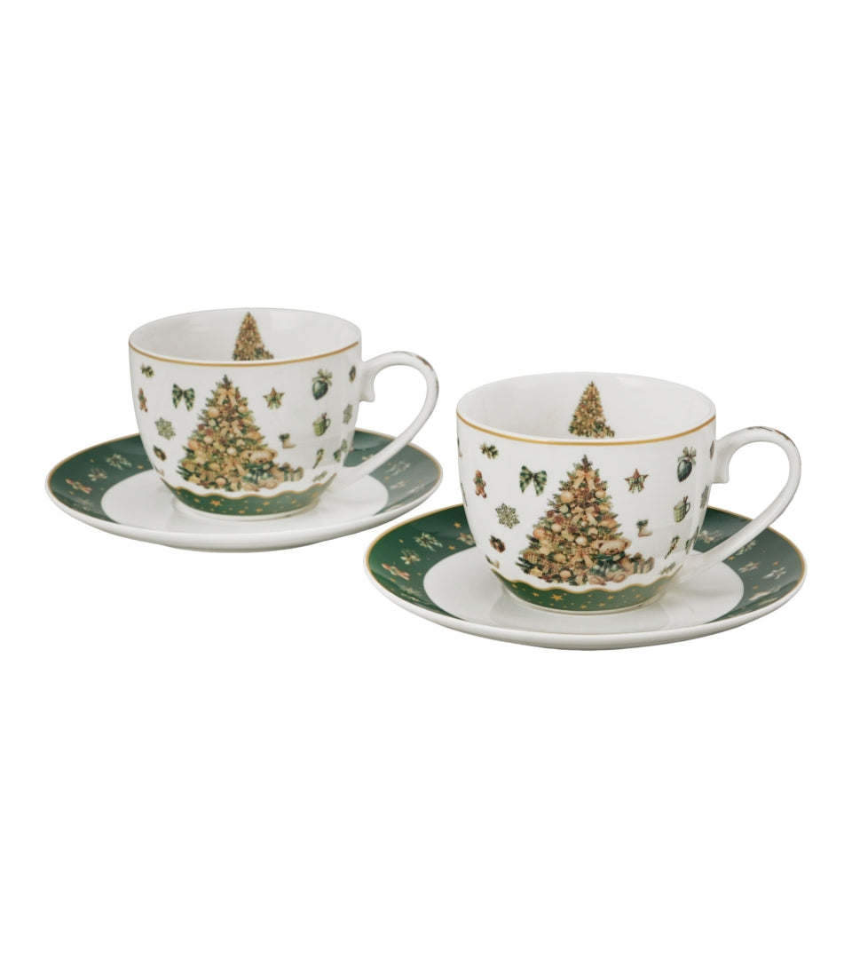 Karácsonyfás porcelán csésze aljjal, 2 személyes szett 270 ml – Tree Sparkle (díszdobozban)