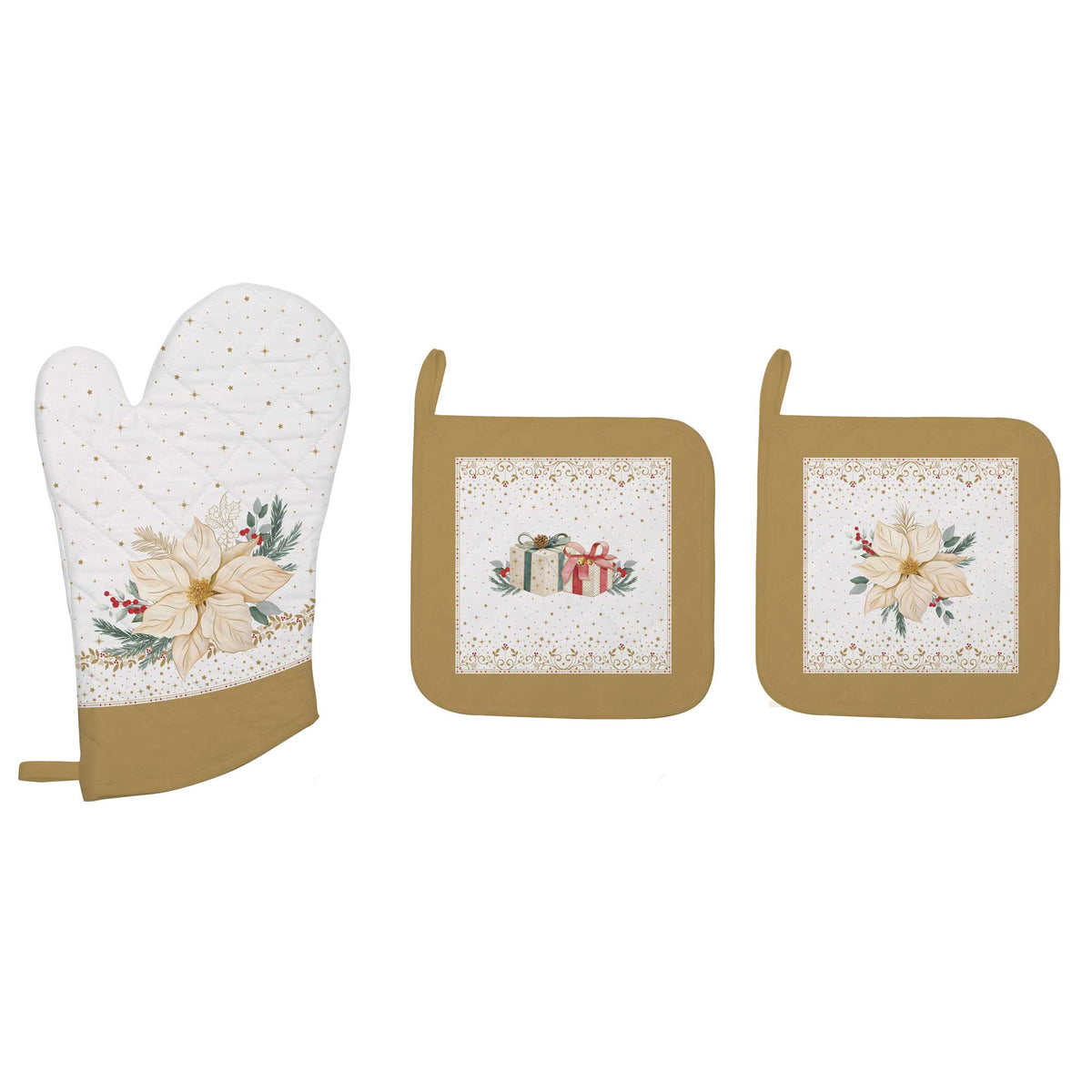 Karácsonyi pamut Edényalátét és edényfogó kesztyű szett White Elegance