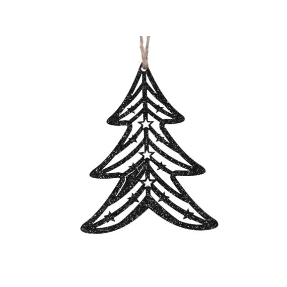 Karácsonyfadísz – fenyőfa glitteres, akasztós 8,5x10,5 cm (8 db-os szett) – fekete