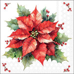 Karácsonyi mikulásvirág mintás fehér szalvéta 33x33 cm 20 db-os Festive Poinsettia
