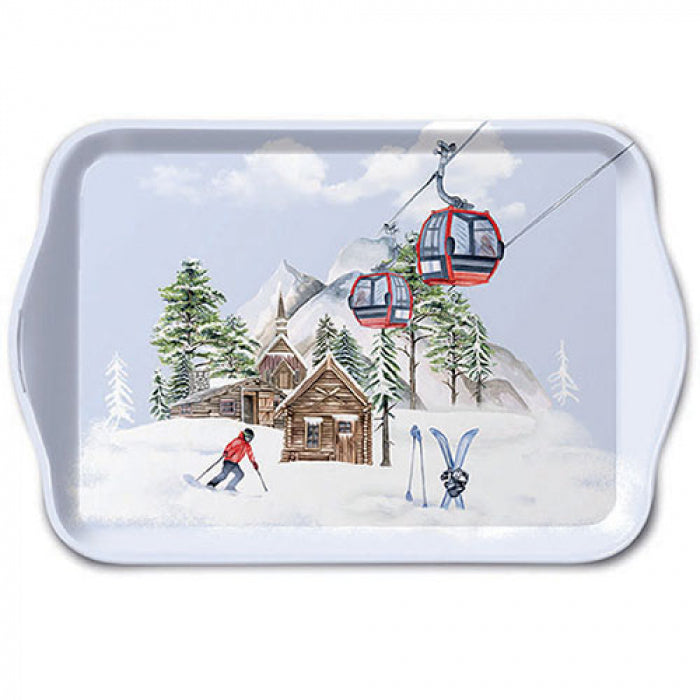 Karácsonyi műanyag kis tálca 13x21 cm Ski hut