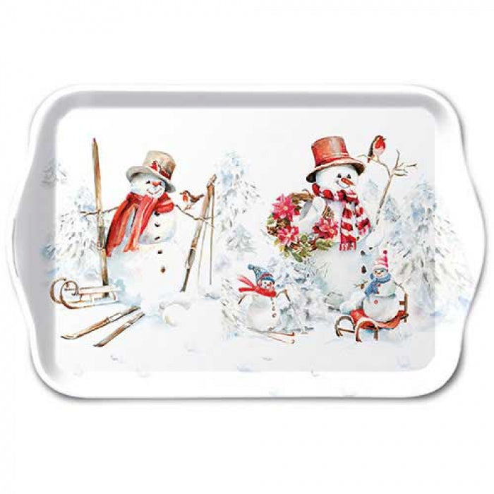 Sporty Snowmen karácsonyi hóemberes műanyag kis konyhai tálca 13x21cm