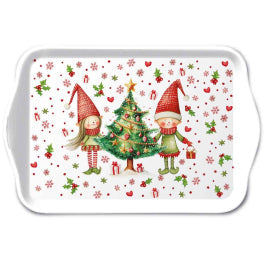 Karácsonyi manós melamin kistálca 13x21 cm Elves by the Tree
