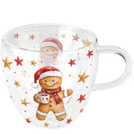 Karácsonyi kakaós-kekszes duplafalú üveg csésze 200 ml Cocoa and Cookie