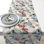 Karácsonyi mikulásvirág mintás pamut asztali futó 40x150 cm Winter Poinsettia
