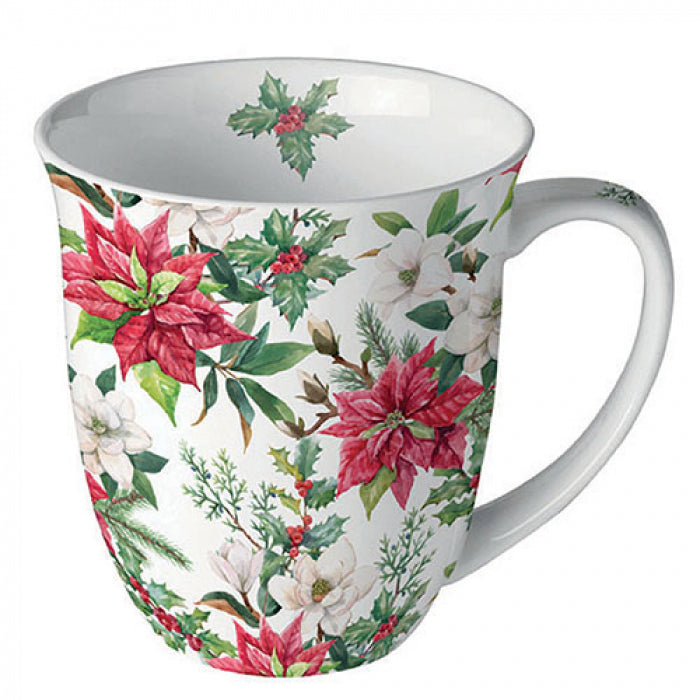 Karácsonyi porcelán bögre mikulásvirág 400 ml Christmas florals