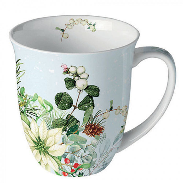 Karácsonyi porcelán Fehér mikulásvirág bögre 400 ml White poinsettia