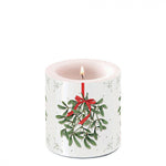 Átvilágítós karácsonyi viasz gyertya kicsi Mistletoe with bow white