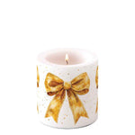 Karácsonyi masnis arany-fehér gyertya kicsi Ø 7,5x9 cm Fancy Bow