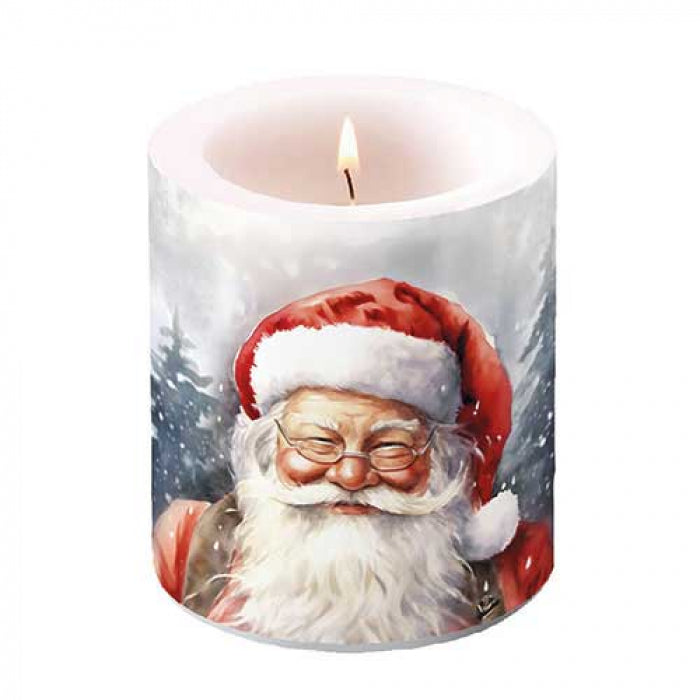 Karácsonyi télapós átvilágítós gyertya 10x10 cm Happy Santa