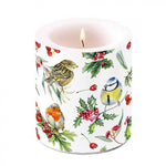 Karácsonyi átvilágítós gyertya 10x10 cm Téli Madárdal