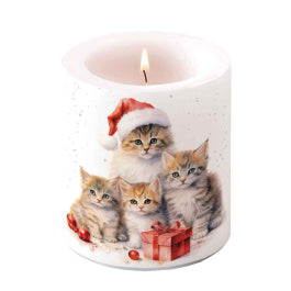 Karácsonyi cicás gyertya közepes Ø 10x10 cm Meaowy Christmas