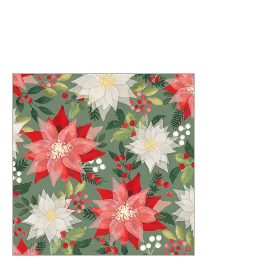 Winter Poinsettia karácsonyi háromrétegű papírszalvéta 25x25 cm 20 db-os