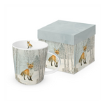 Karácsonyi porcelán bögre díszdobozban róka havas erdőben