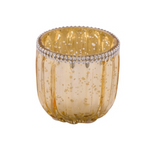 Antikolt arany színű karácsonyi üveg mécsestartó gyöngyös