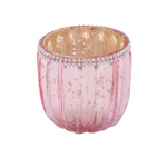 Karácsonyi rózsaszín mécsestartó gyöngyös szegéllyel