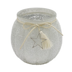 Karácsonyi havas üveg mécsestartó csillag dísszel 11 cm