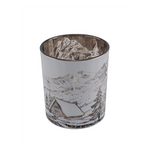 Karácsonyi fehér üveg mécsestartó házikóval hegyi tájon 8,5x8,5x10 cm