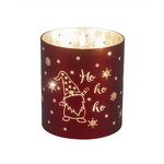 Karácsonyi piros üveg henger LED-es átvilágítós HoHoHo manós