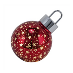 Karácsonyi csillagos piros üveg gömb LED-es átvilágítós 12x12x13,5 cm