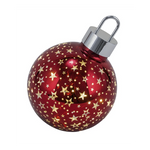 Karácsonyi csillagos piros üveg gömb LED-es átvilágítós nagy
