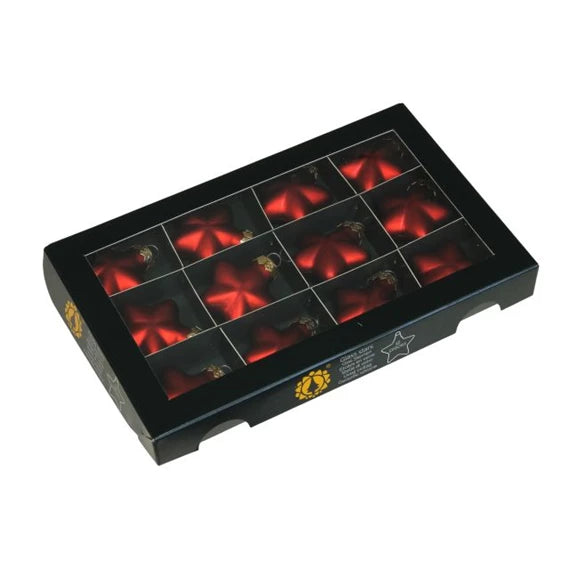 Karácsonyfadísz – csillag 4 cm matt piros (12 db-os szett) – üveg