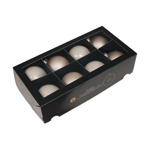 Karácsonyfagömb 8 cm pezsgőszínű vegyes (8 db-os szett) – üveg