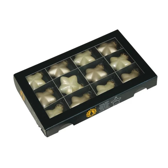 Karácsonyfadísz – csillag 4 cm pezsgőszínű vegyes (12 db-os szett) – üveg