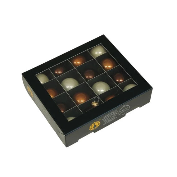 Karácsonyfagömb 3 cm natúr opál (16 db-os szett) – krém, bronz, üveg