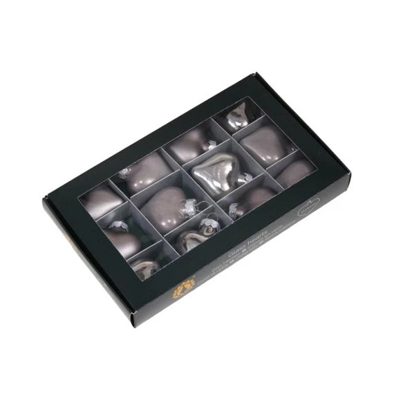 Karácsonyfadísz – szív 4 cm tuffstone (12 db-os szett) – üveg