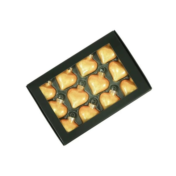 Karácsonyfadísz – szív 4 cm arany opál (12 db-os szett) – üveg